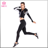 Wholesale Nylon Spandex Zip Up Women Mesh Crop Sports Jacket With Reflective Stripes