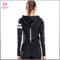 Wholesale Nylon Spandex Zip Up Women Mesh Crop Sports Jacket With Reflective Stripes