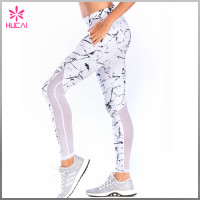 Custom Yoga Tights Marble Printed Full Length Mesh Fitness Leggings