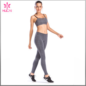 Custom Design Heather Gray Yoga Wear Dry Fit Strappy High Impact Sports Bra