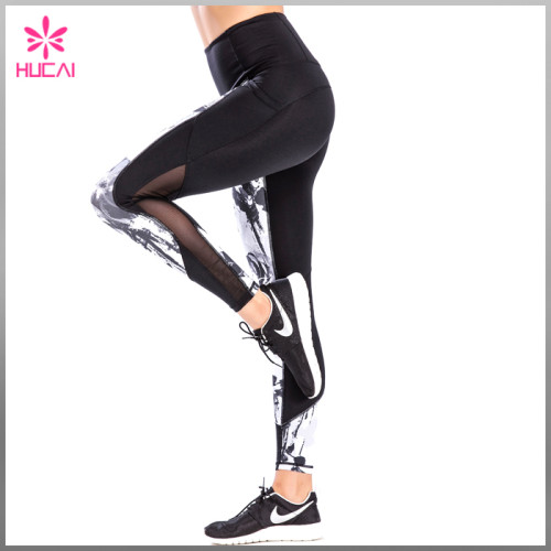Full Length Middle Rise Women Yoga Wear Mesh Printed Gym Tights