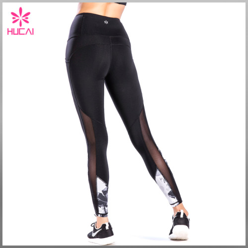 Full Length Middle Rise Women Yoga Wear Mesh Printed Gym Tights