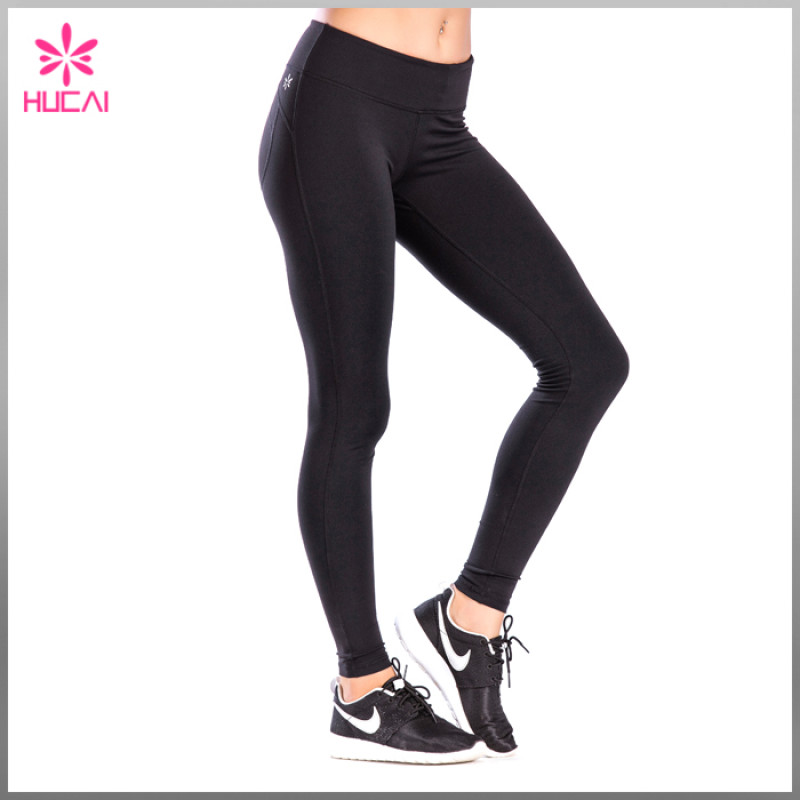 New Design Yoga Apparel Plain Black Slim Fit Womens Sports Tights Pants