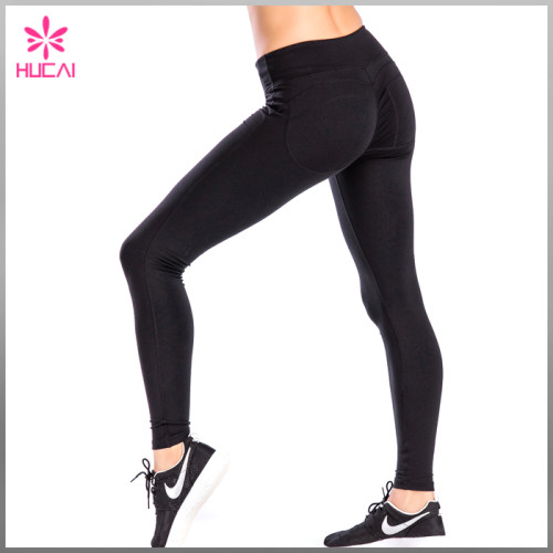 New Design Yoga Apparel Plain Black Slim Fit Womens Sports Tights Pants