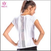 Custom Dry Fit Polyester Spandex Gym Tee Women Short Sleeve Mesh Yoga Shirt