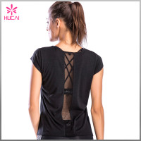 Hucai Gym Clothing Running Wear Quick Dry Women Mesh Workout T Shirt