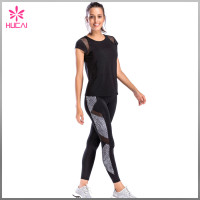 Hucai Gym Clothing Running Wear Quick Dry Women Mesh Workout T Shirt