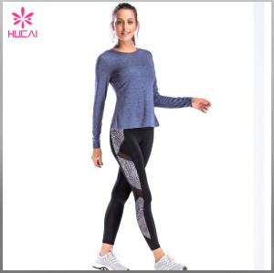 Hucai Wholesale Fitted Gym Apparel Women Long Sleeve Fitness Shirts