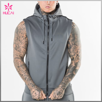OEM Polyester Gym Clothing Custom Blank Mens Sleeveless Hoodie