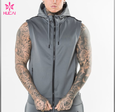OEM Polyester Gym Clothing Custom Blank Mens Sleeveless Hoodie