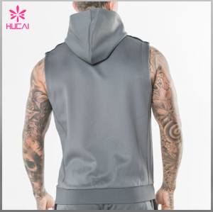 OEM Polyester Gym Clothing Custom Blank Mens Sleeveless Hoodie