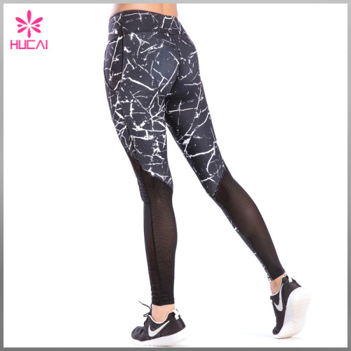Hucai Polyester Spandex Fitness Wear Women Mesh Dry Fit Marble Yoga Pants
