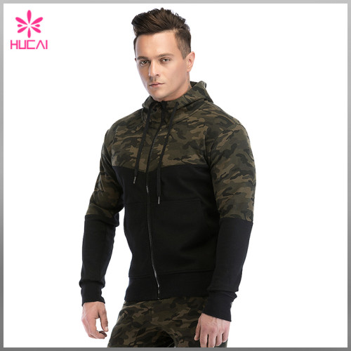Wholesale Cotton Polyester Gym Clothing Mens Zip Up Camo Hoodie