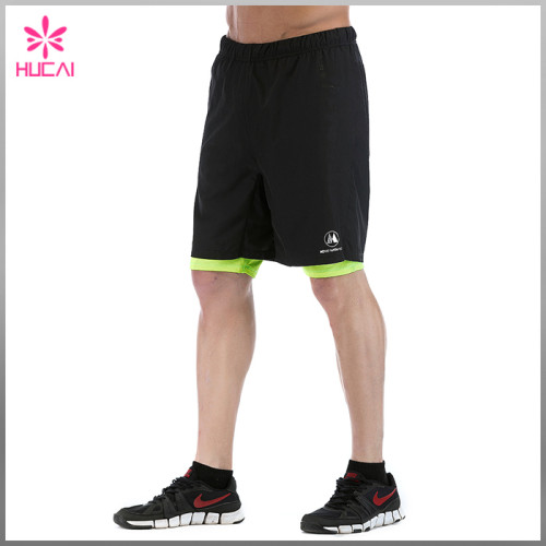 Custom 100%Polyester Gym Clothes Slim Fit Running Shorts With Lining For Men
