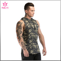 Wholesale Muscle Fit Training Clothes Sleeveless Hooded Camo Tank Top For Men Custom