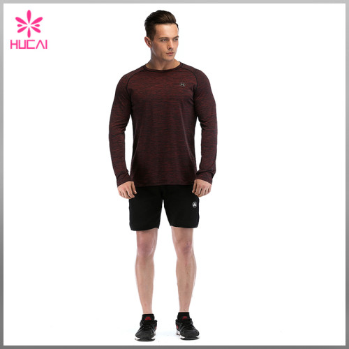 Custom Polyester Spandex Running T Shirt Dry Fit Mens Long Sleeve Training Tops