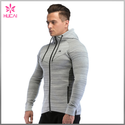 Custom Cotton Polyester Track Clothing Mens Fitness Zip Hoodie