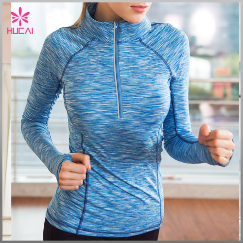 Wholesale Space Dye Yoga Wear Half Zip Long Sleeve Gym Jackets Women