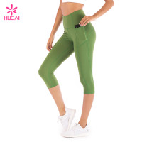 Wholesale High Waisted Army Green Women Capri Workout Leggings With Pockets