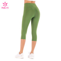 Wholesale High Waisted Army Green Women Capri Workout Leggings With Pockets