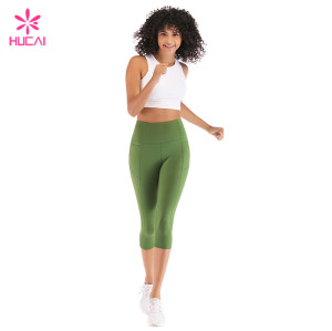 Wholesale High Waisted Army Green Women Capri Workout Leggings With Pockets