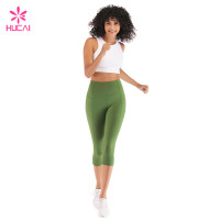 Wholesale High Waisted Army Green Women Capri Workout Leggings With Pockets