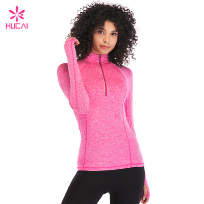Custom Dry Fit Long Sleeve Nylon Spandex Half Zip Sport Jacket For Women