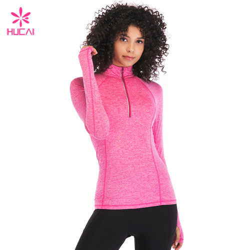 Custom Dry Fit Long Sleeve Nylon Spandex Half Zip Sport Jacket For Women