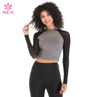 Custom Polyester Spandex Dry Fit Gym Clothing Women Mesh Plain Yoga Long Sleeve Crop Top