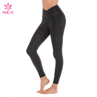 Hucai China Manufacturer Custom Black Leggings Wholesale Yoga Clothing With Side Pockets