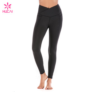 Hucai China Manufacturer Custom Black Leggings Wholesale Yoga Clothing With Side Pockets