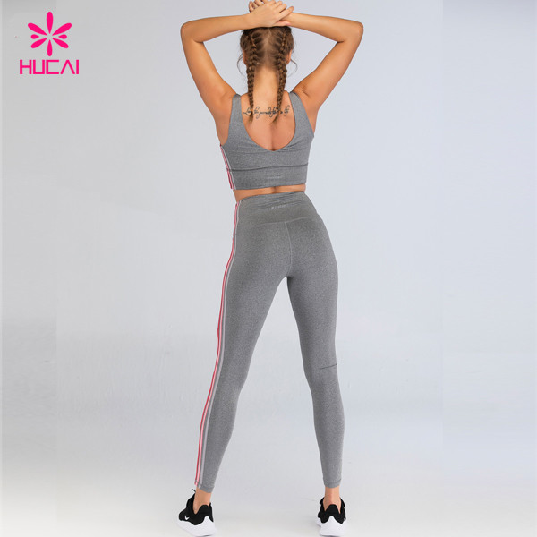 Hucai Sportswear Crop Top Bra and Yoga Leggings Set