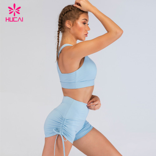 Custom Logo Sportswear Gym Clothes Yoga Sports Bra And Sapndex Drawstring Shorts Set