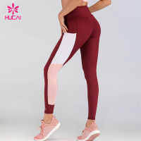 Color Matching Active Wear Spandex High Waist Athletic Sport Leggings With Pockets Women Fitness