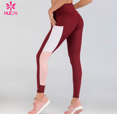 Color Matching Active Wear Spandex High Waist Athletic Sport Leggings With Pockets Women Fitness