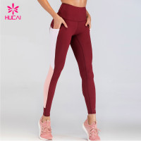 Color Matching Active Wear Spandex High Waist Athletic Sport Leggings With Pockets Women Fitness