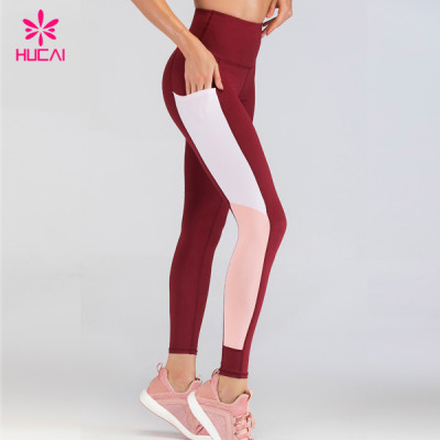 Color Matching Active Wear Spandex High Waist Athletic Sport Leggings With Pockets Women Fitness