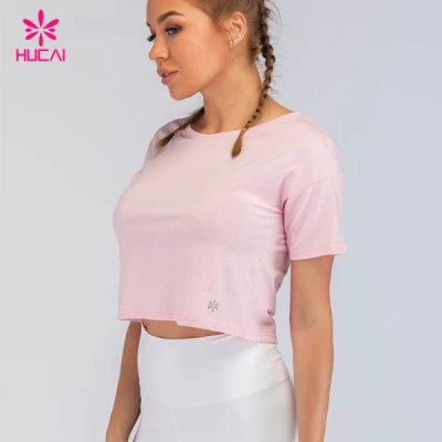 95 Cotton 5 Spandex Plain Tee Shirt Round Neck Workout Gym Womens Crop T Shirts Wholesale