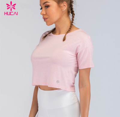95 Cotton 5 Spandex Plain Tee Shirt Round Neck Workout Gym Womens Crop T Shirts Wholesale