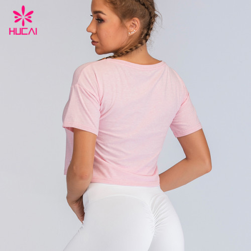 95 Cotton 5 Spandex Plain Tee Shirt Round Neck Workout Gym Womens Crop T Shirts Wholesale