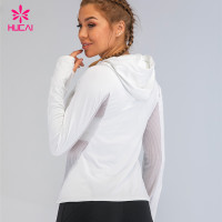 Custom Print Women Sportswear Side Mesh Patchwork Slim Fit Athletic Workout Hoodie With Thumb Hole