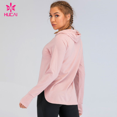 China Hucai Custom Screen Print Cotton Womens Performance Sports Pullover Hoodie Yoga Fitness