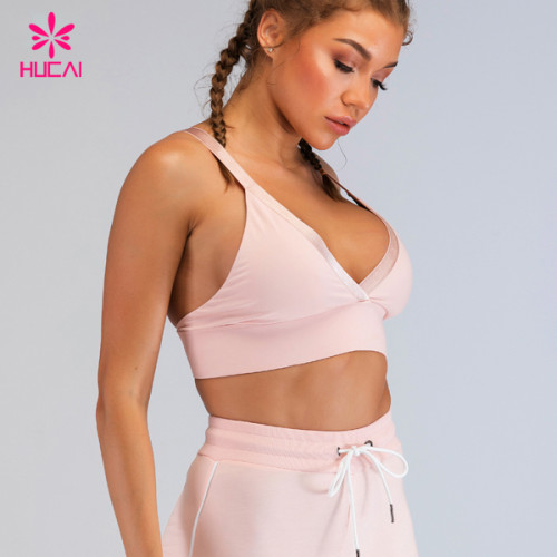 Custom Fitness And Yoga Wear Quality Nylon Quick Dry Cupless Pink Sports Bra