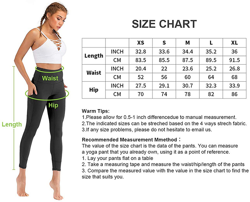 Women's Leggings (Asian Sizing) Size Chart.
