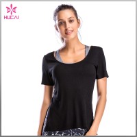 Wholesale Round Neck Backless Loose Fit Women Ribbed Short Sleeve Shirt