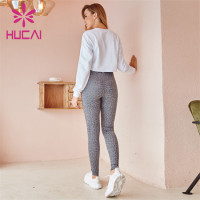 Wholesale Sportswear Apparel White Loose Long-Sleeved Embroidered Sports Top And Gray Printed Yoga Pants