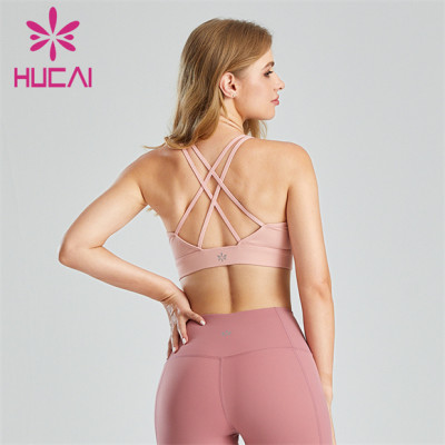 Light Pink Gather Halter Sports Bra Custom Supplier