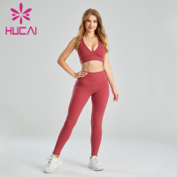 Wholesale Workout Clothes China V-Neck Sports Bra Set