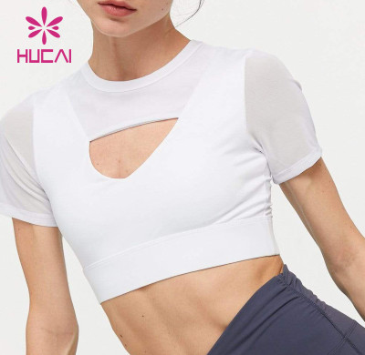 OEM Women Meshed Deep V Design Hollow Breathable Crop Top China Manufacturer