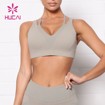 Private Label Fashion Plain Color Customized Drawstring Sports Bra China Manufacturer